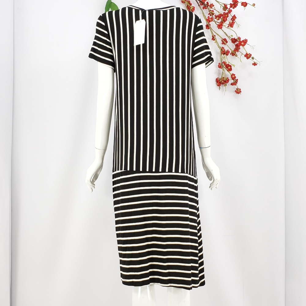 NWT Black & Ivory Striped Knit Midi Dress - Picture 4 of 9